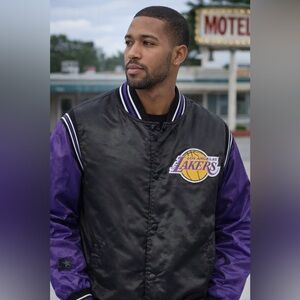 Starter Los Angeles Lakers Satin Varsity Jacket Black Purple Size S